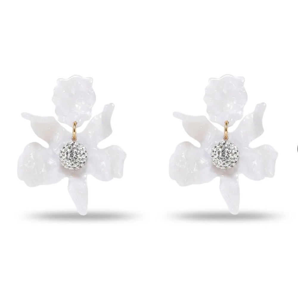 LELE SADOUGHI Small Crystal Lily Earrings - White NWT